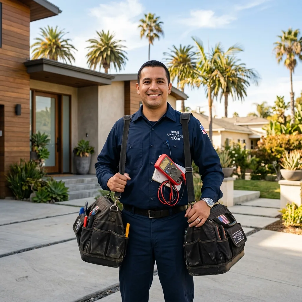 SERGO Appliance Repair technician with professional diagnostic tools outside a Van Nuys home